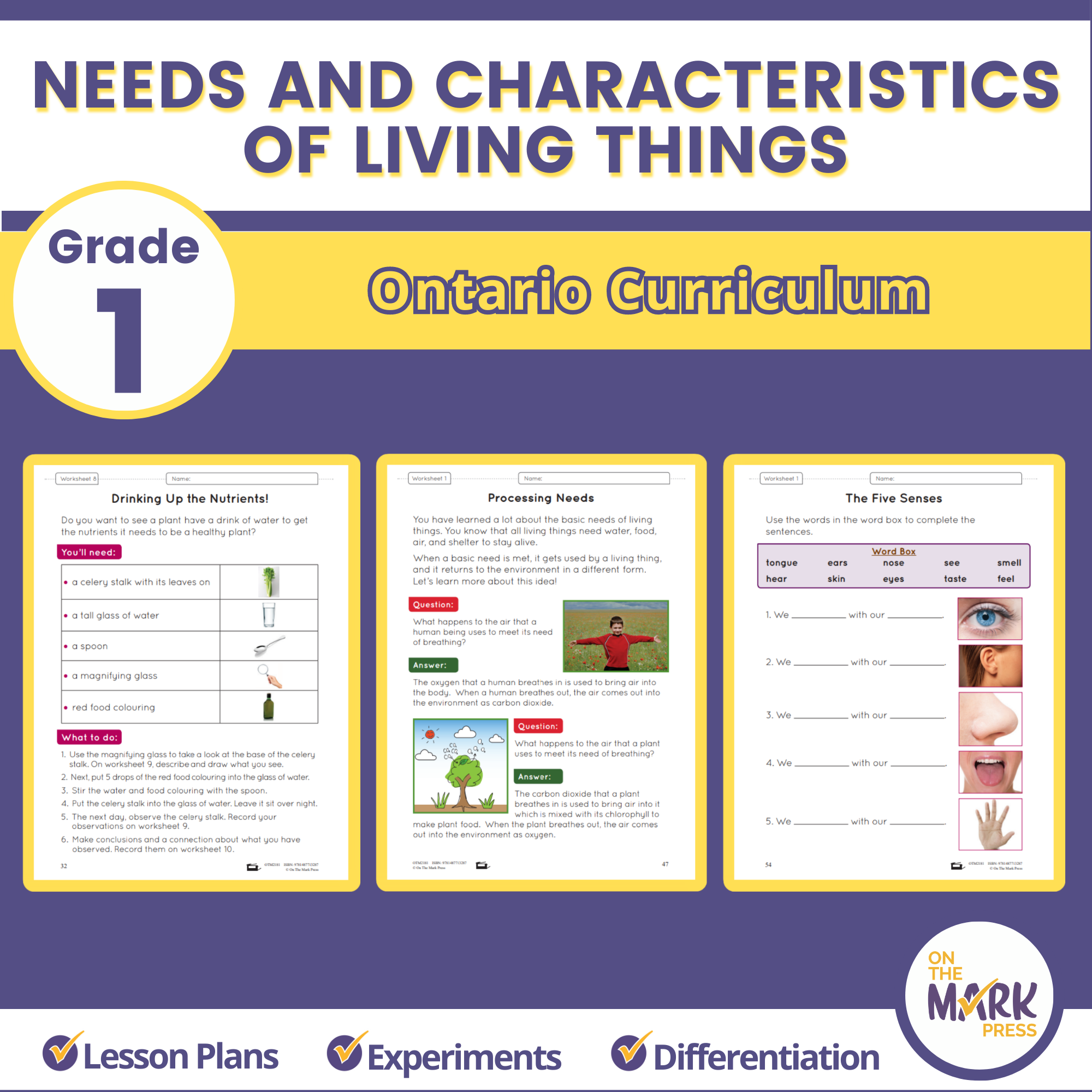 Life Systems Needs and Characteristics of Living Things Ontario Grade 1 Curriculum