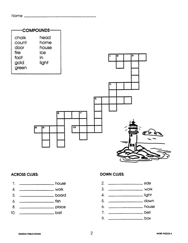 Crossword Puzzles: Compounds Contractions Gr 3 6